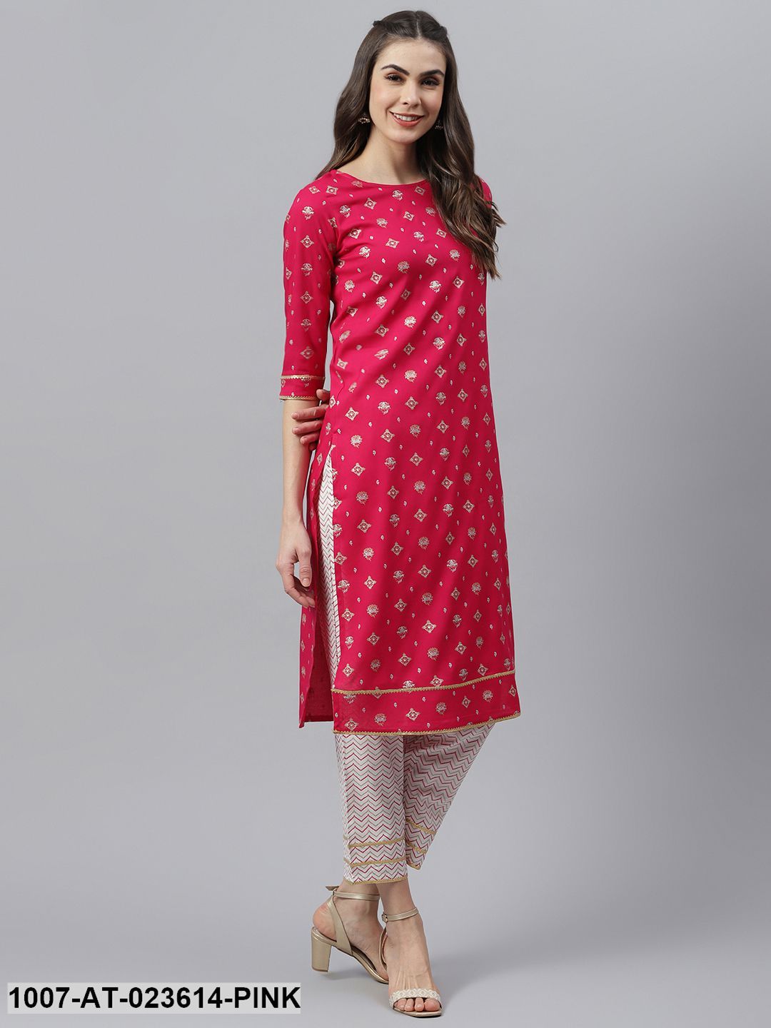 Women's Gold Printed Rayon Straight Kurta