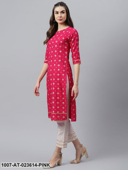 Women's Gold Printed Rayon Straight Kurta