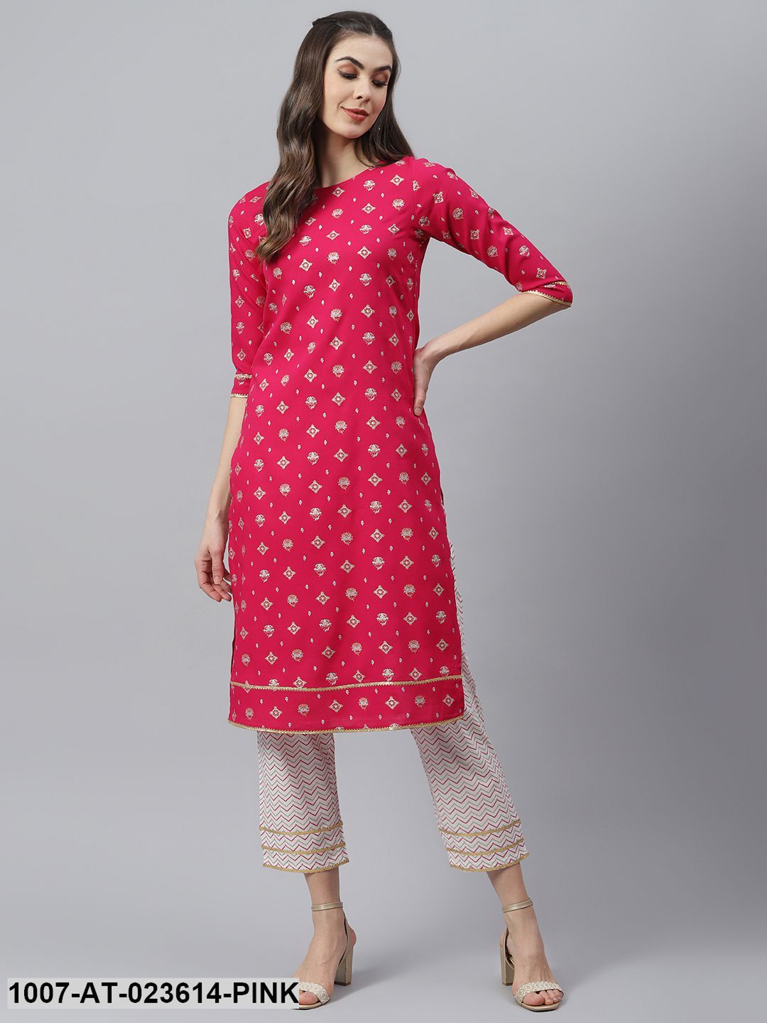 Women's Gold Printed Rayon Straight Kurta