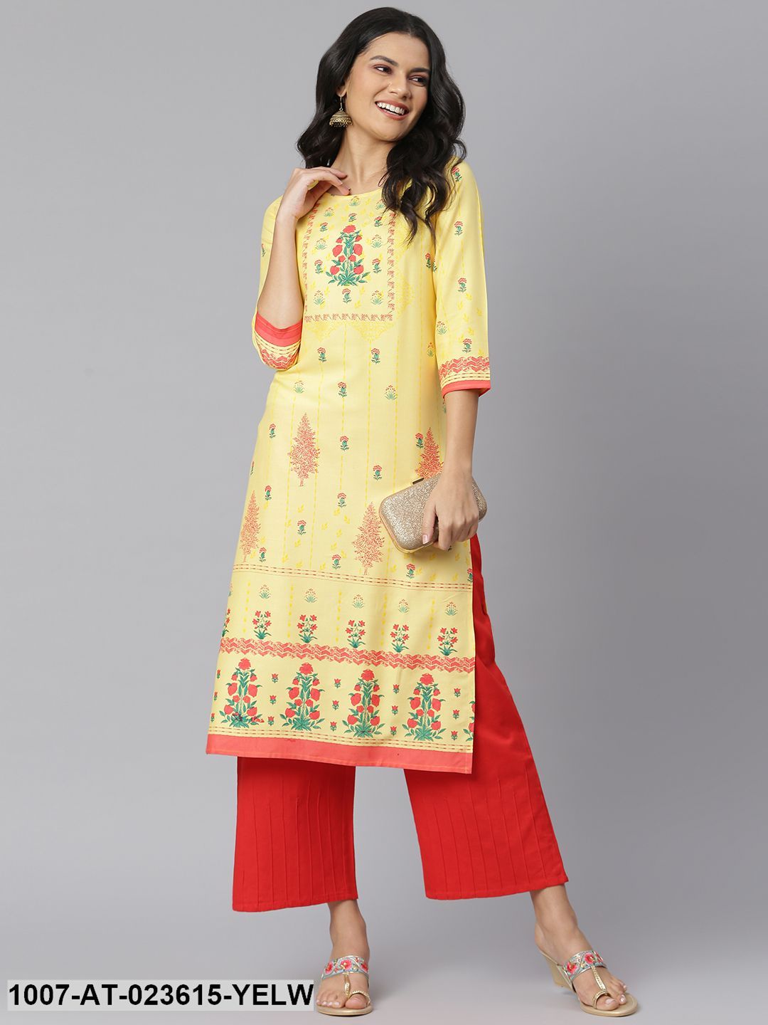 Women's Floral Printed Rayon Straight Kurta