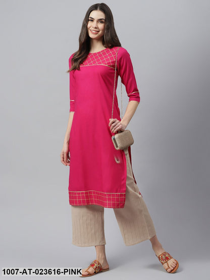 Women's Checkered Rayon Straight Kurta