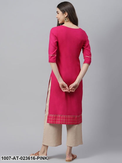 Women's Checkered Rayon Straight Kurta