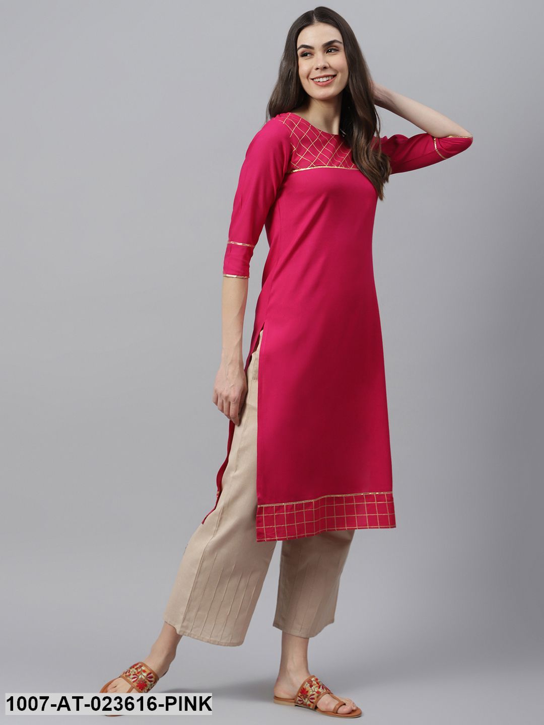 Women's Checkered Rayon Straight Kurta