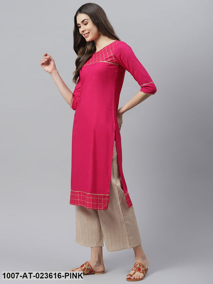 Women's Checkered Rayon Straight Kurta