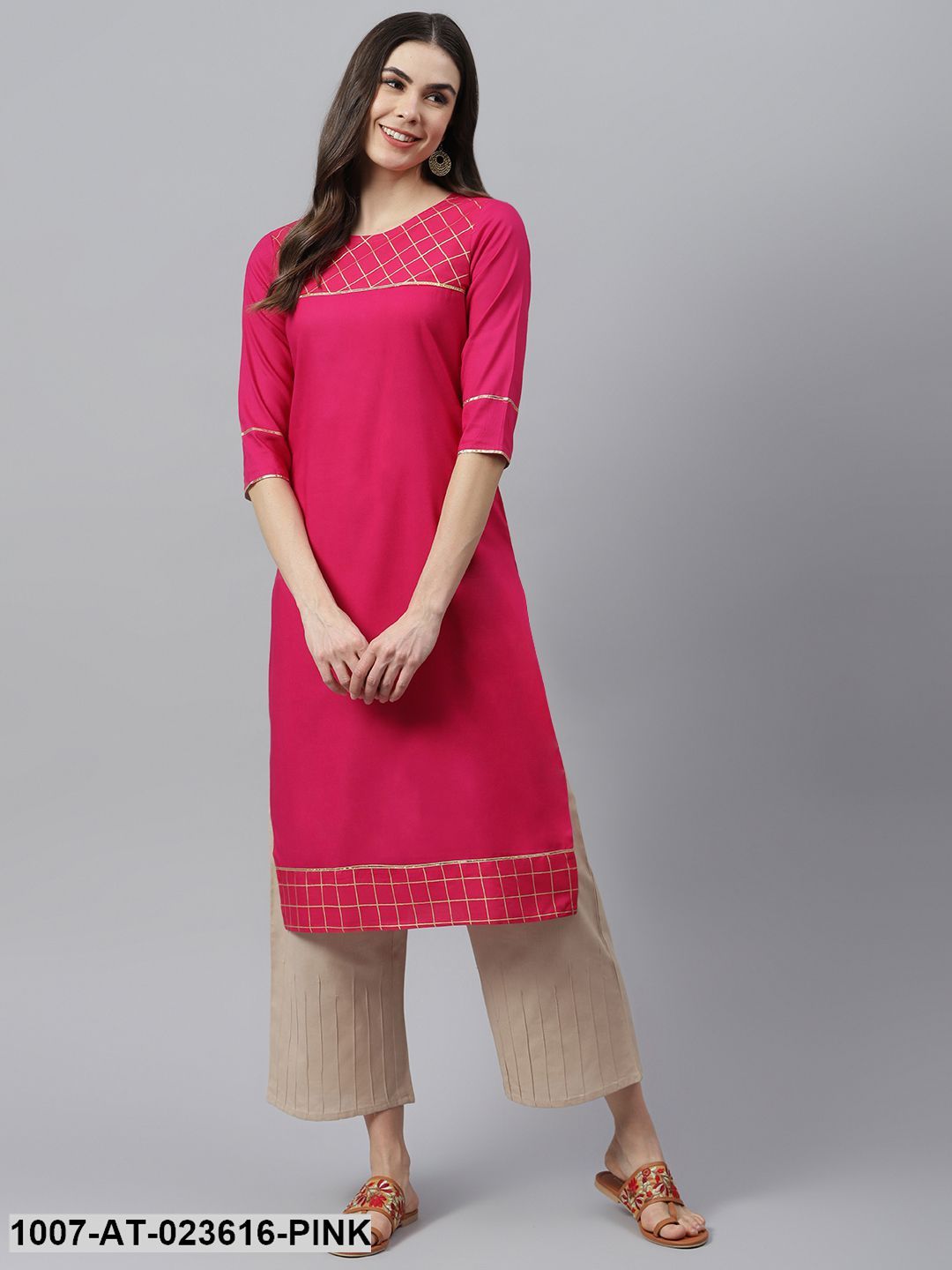 Women's Checkered Rayon Straight Kurta