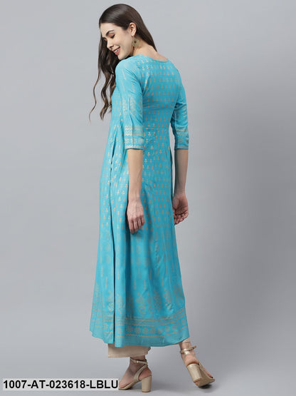 Women's Gold Printed Rayon Anarkali Kurta