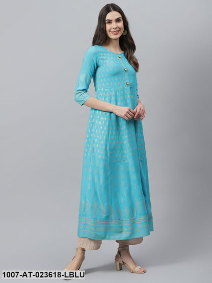 Women's Gold Printed Rayon Anarkali Kurta