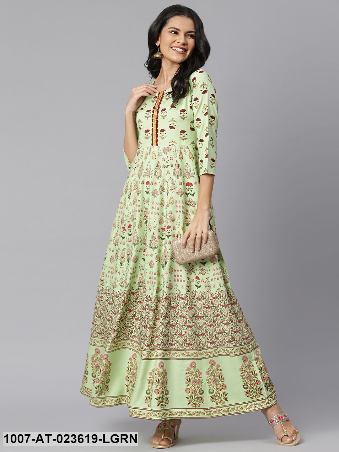 Women's Floral Printed Rayon Anarkali Kurta