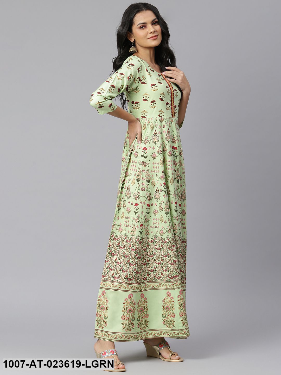 Women's Floral Printed Rayon Anarkali Kurta