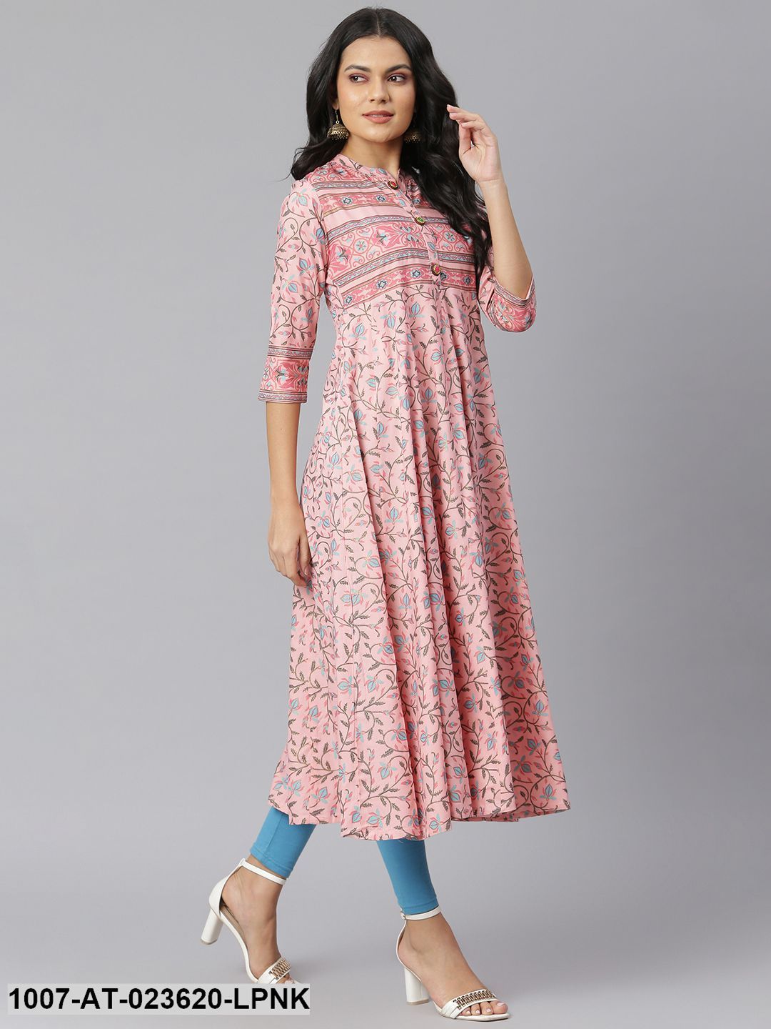 Women's Floral Printed Rayon Anarkali Kurta