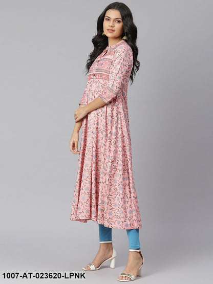 Women's Floral Printed Rayon Anarkali Kurta