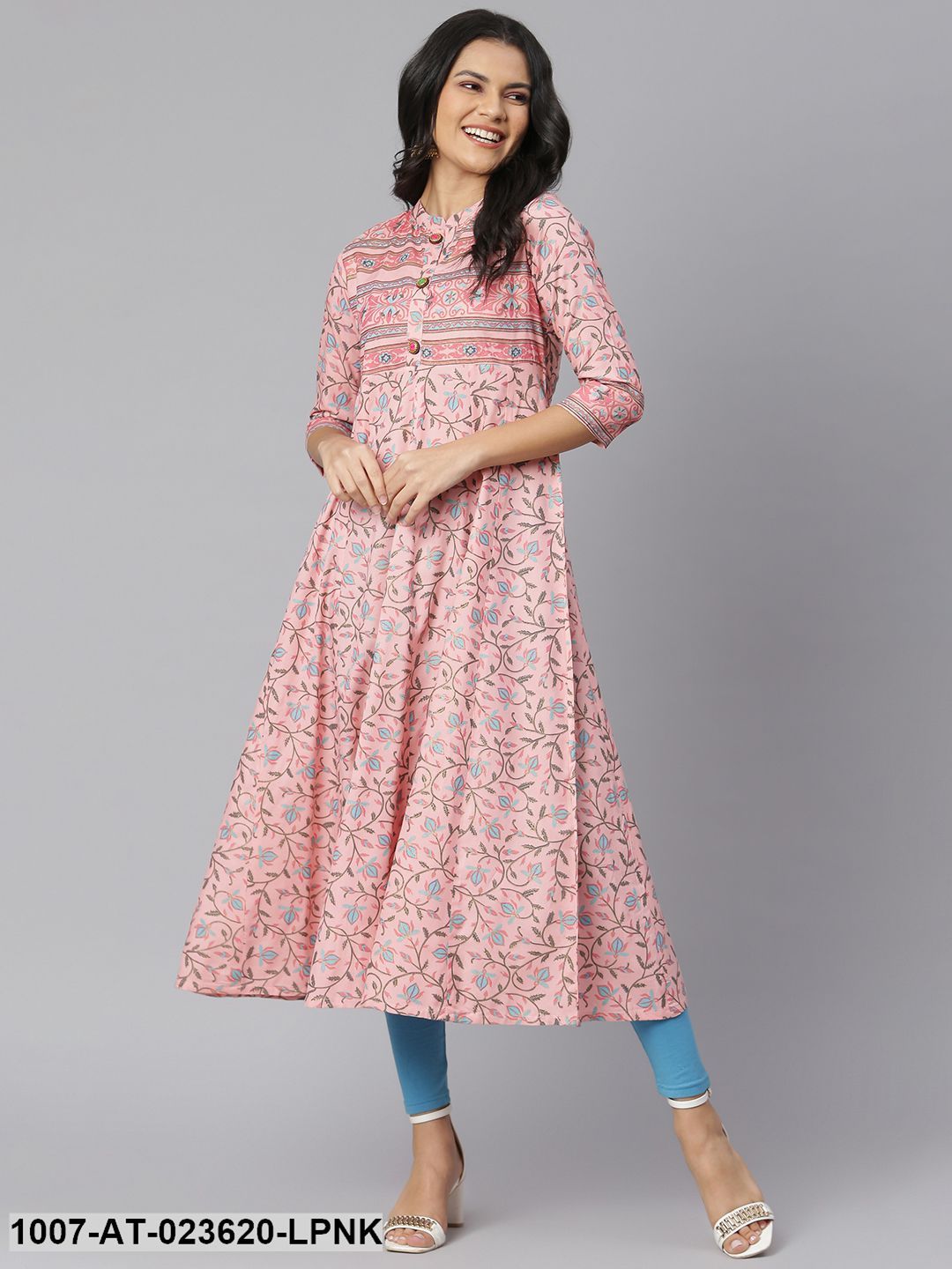 Women's Floral Printed Rayon Anarkali Kurta