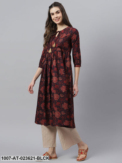 Women's Floral Printed Cotton Flared Kurta