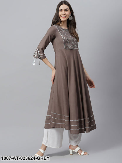 Women's Embroidered Rayon Flared Kurta