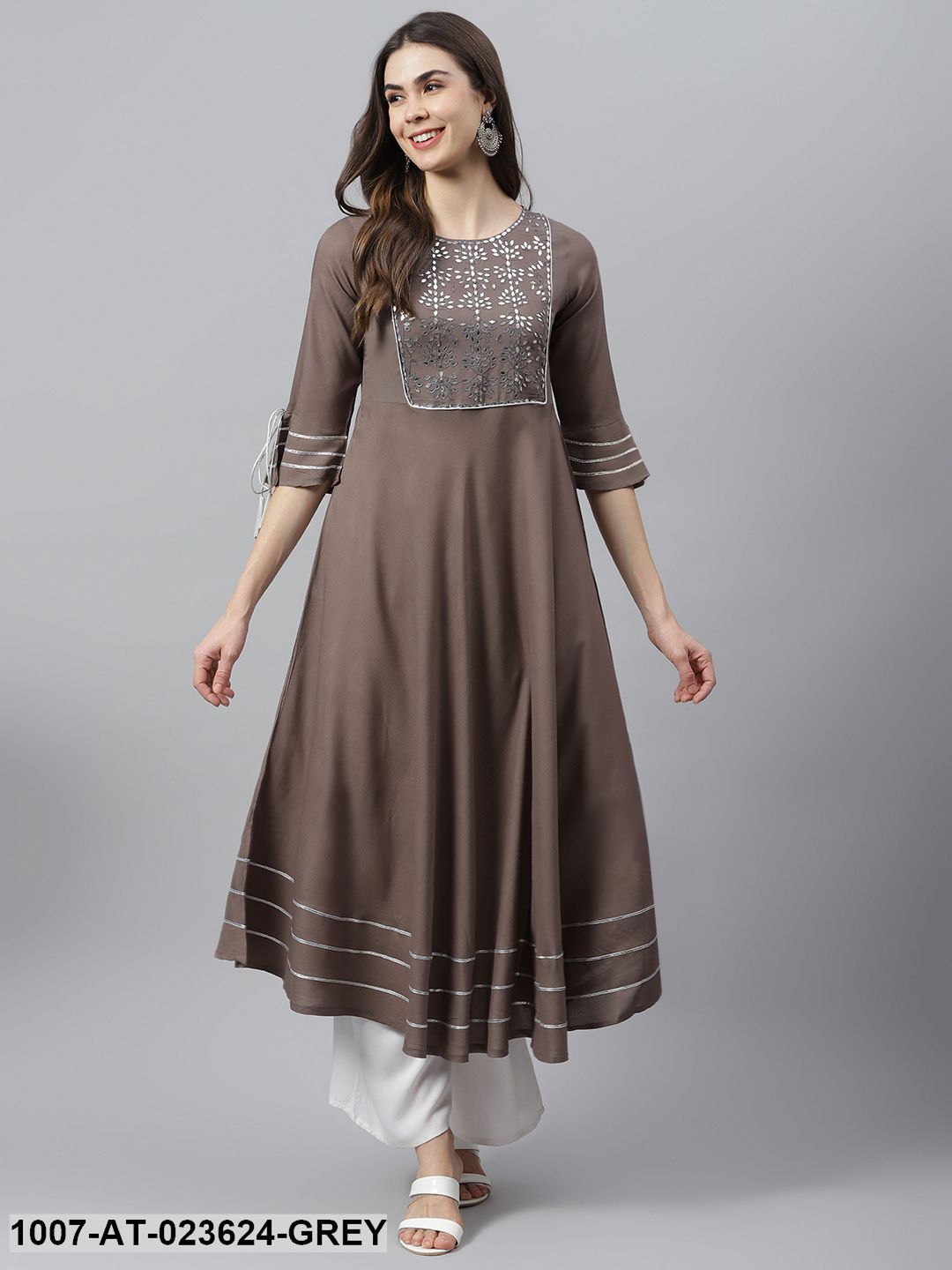 Women's Embroidered Rayon Flared Kurta