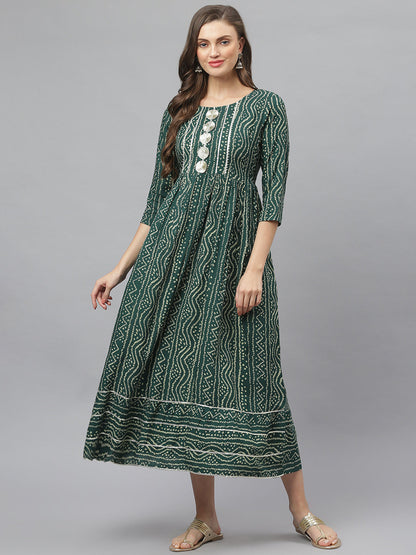 Women's Bandhej Printed Rayon Flared Kurta