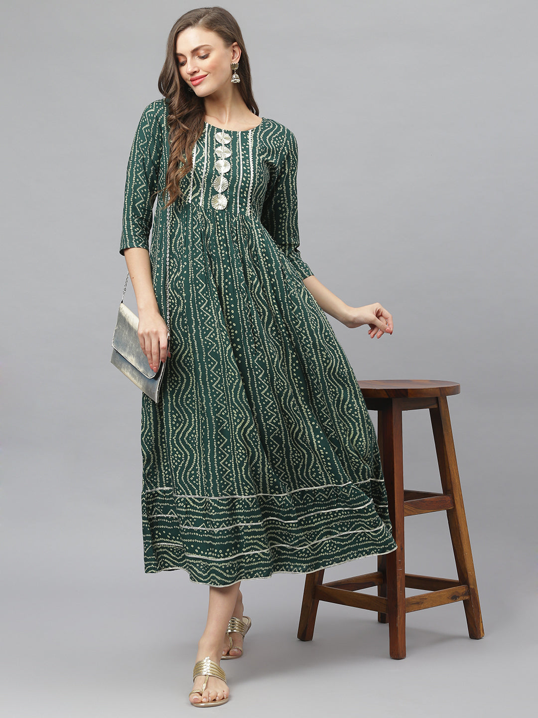 Women's Bandhej Printed Rayon Flared Kurta