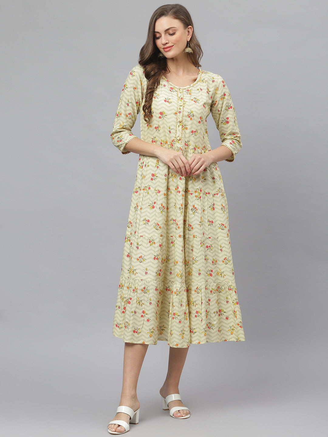 Women's Floral Printed Rayon Tiered kurta