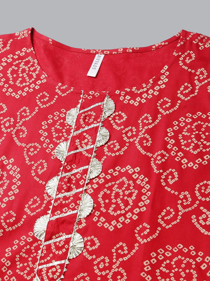 Bandhej Printed Rayon Straight Kurta