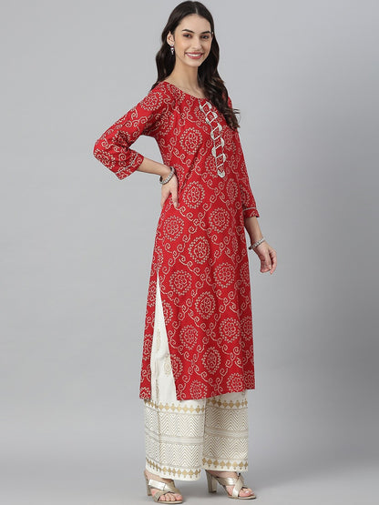 Bandhej Printed Rayon Straight Kurta