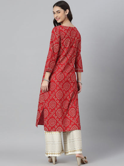 Bandhej Printed Rayon Straight Kurta