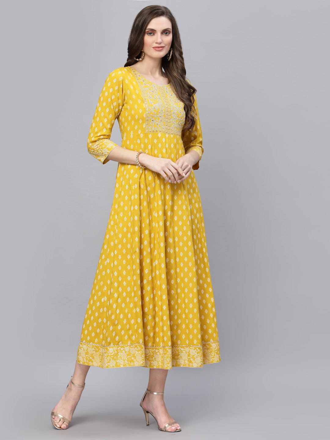 Printed & Embroidered Rayon Flared Kurta