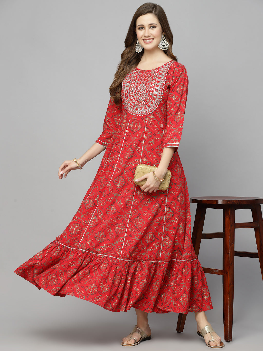 Bandhani Printed & Embroidered Rayon Anarkali Kurta