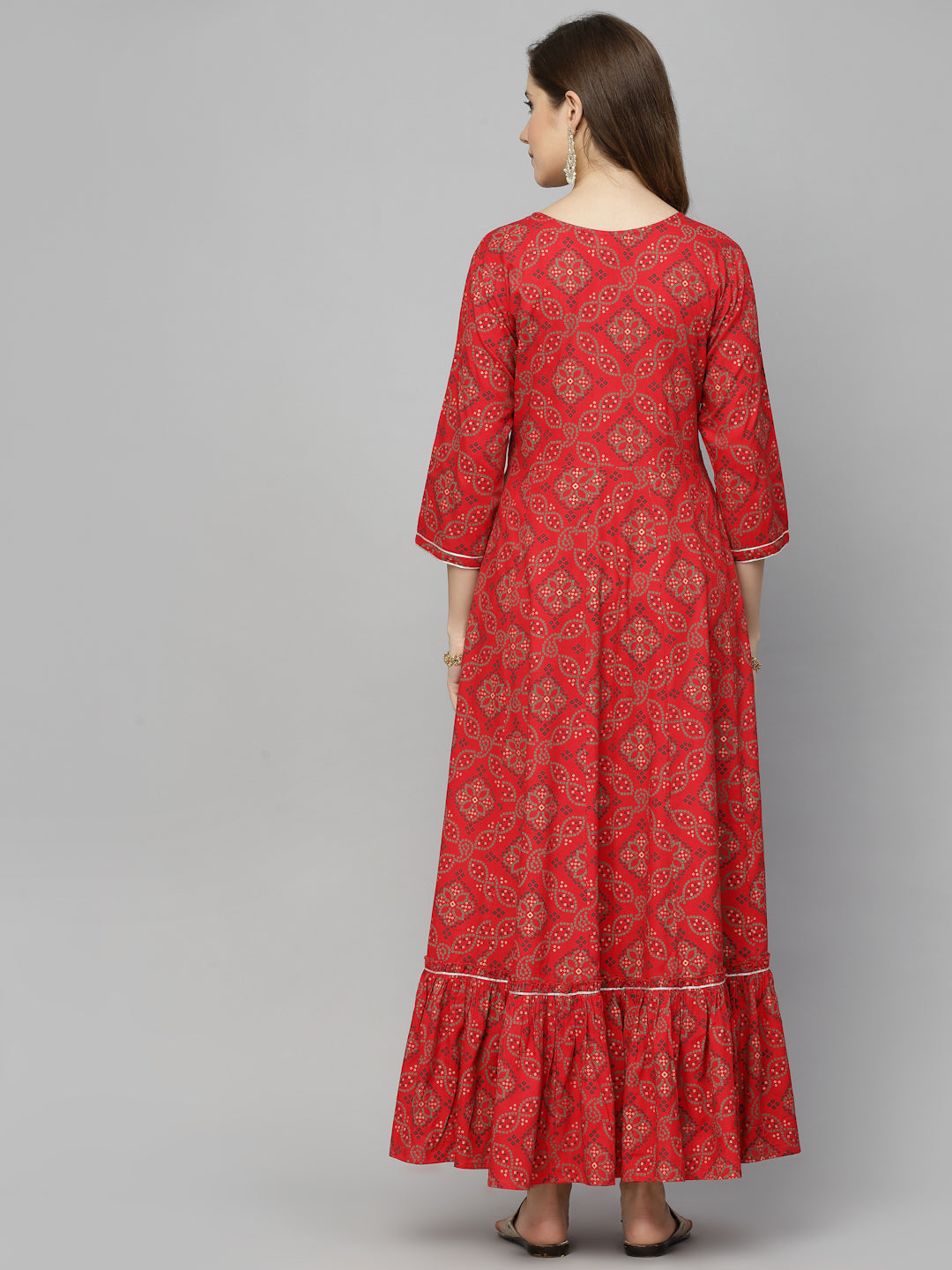 Bandhani Printed & Embroidered Rayon Anarkali Kurta