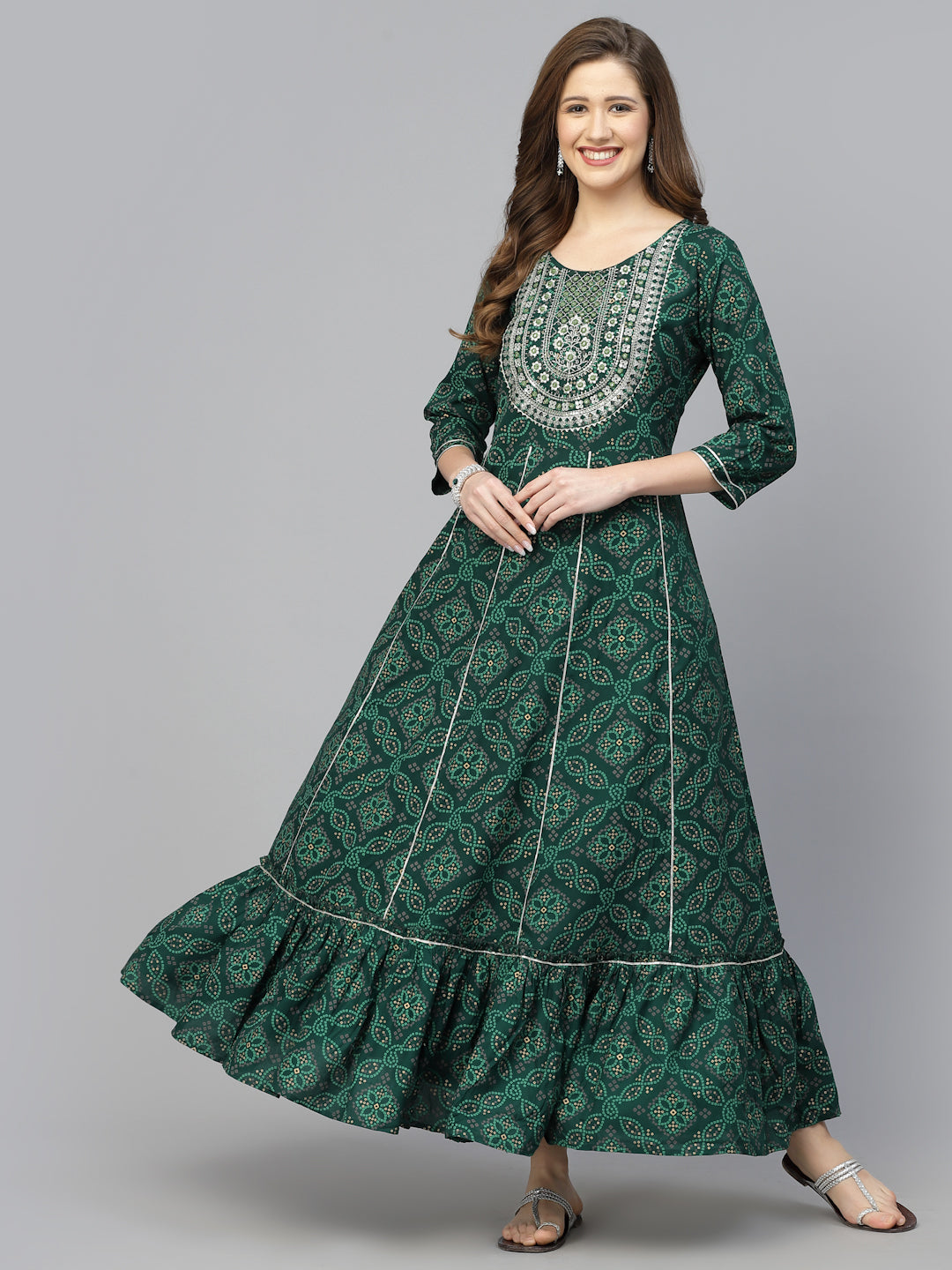 Bandhani Printed & Embroidered Rayon Anarkali Kurta