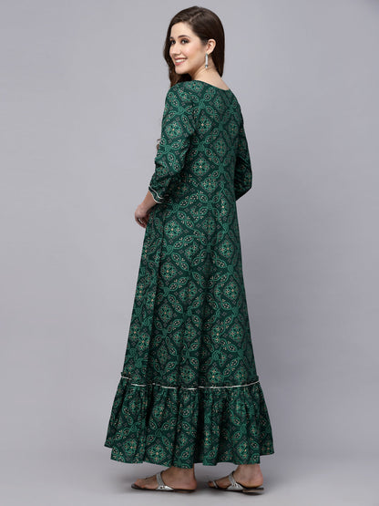 Bandhani Printed & Embroidered Rayon Anarkali Kurta