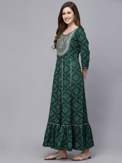 Bandhani Printed & Embroidered Rayon Anarkali Kurta