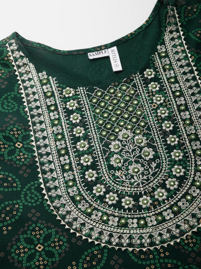 Bandhani Printed & Embroidered Rayon Anarkali Kurta