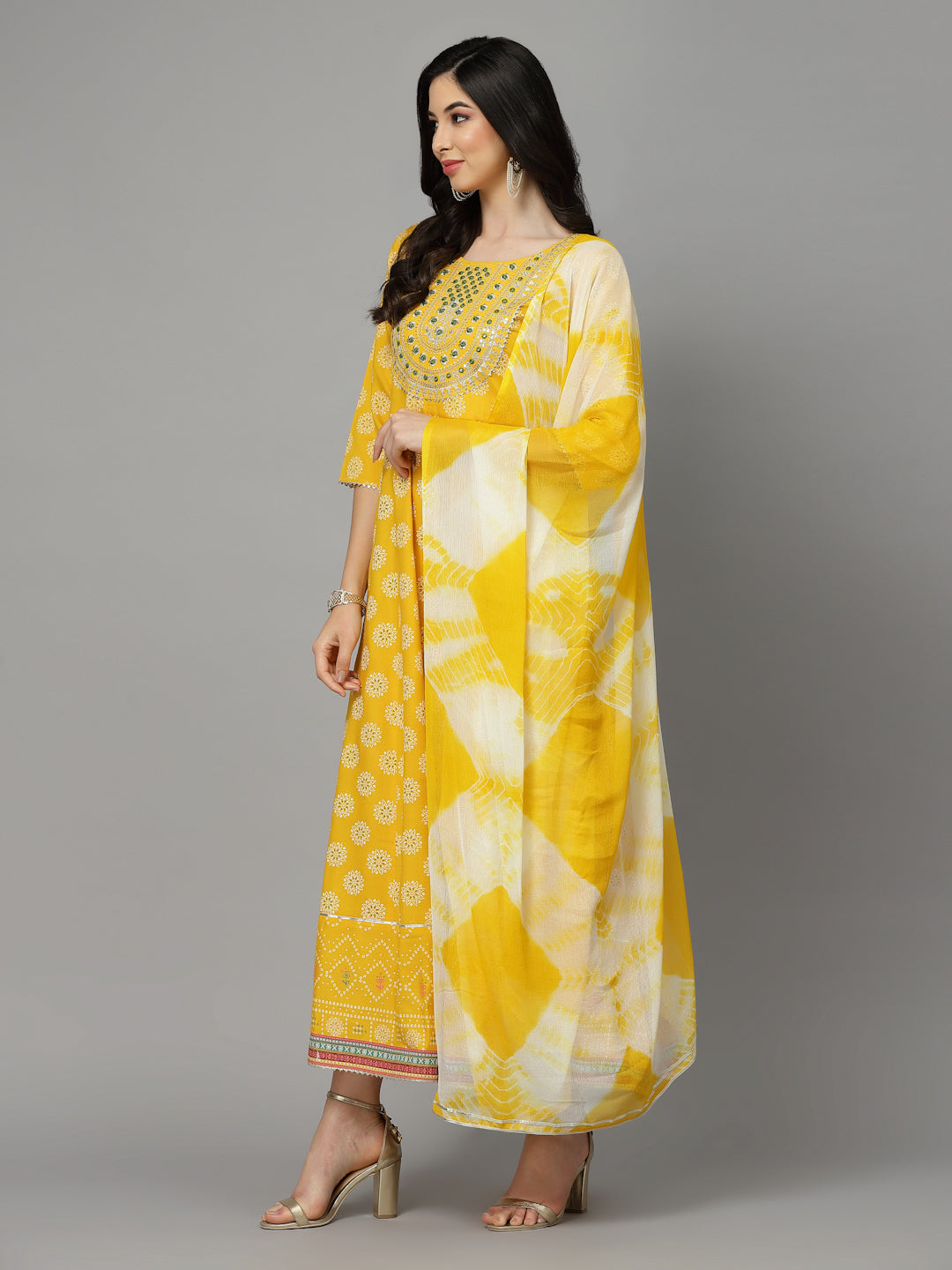 Printed & Embroidered Rayon Anarkali Kurta With Dupatta