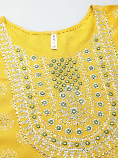 Printed & Embroidered Rayon Anarkali Kurta With Dupatta