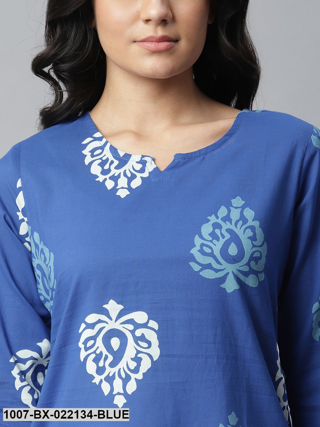 Women's Printed Cotton Night Suit Set (Blue)