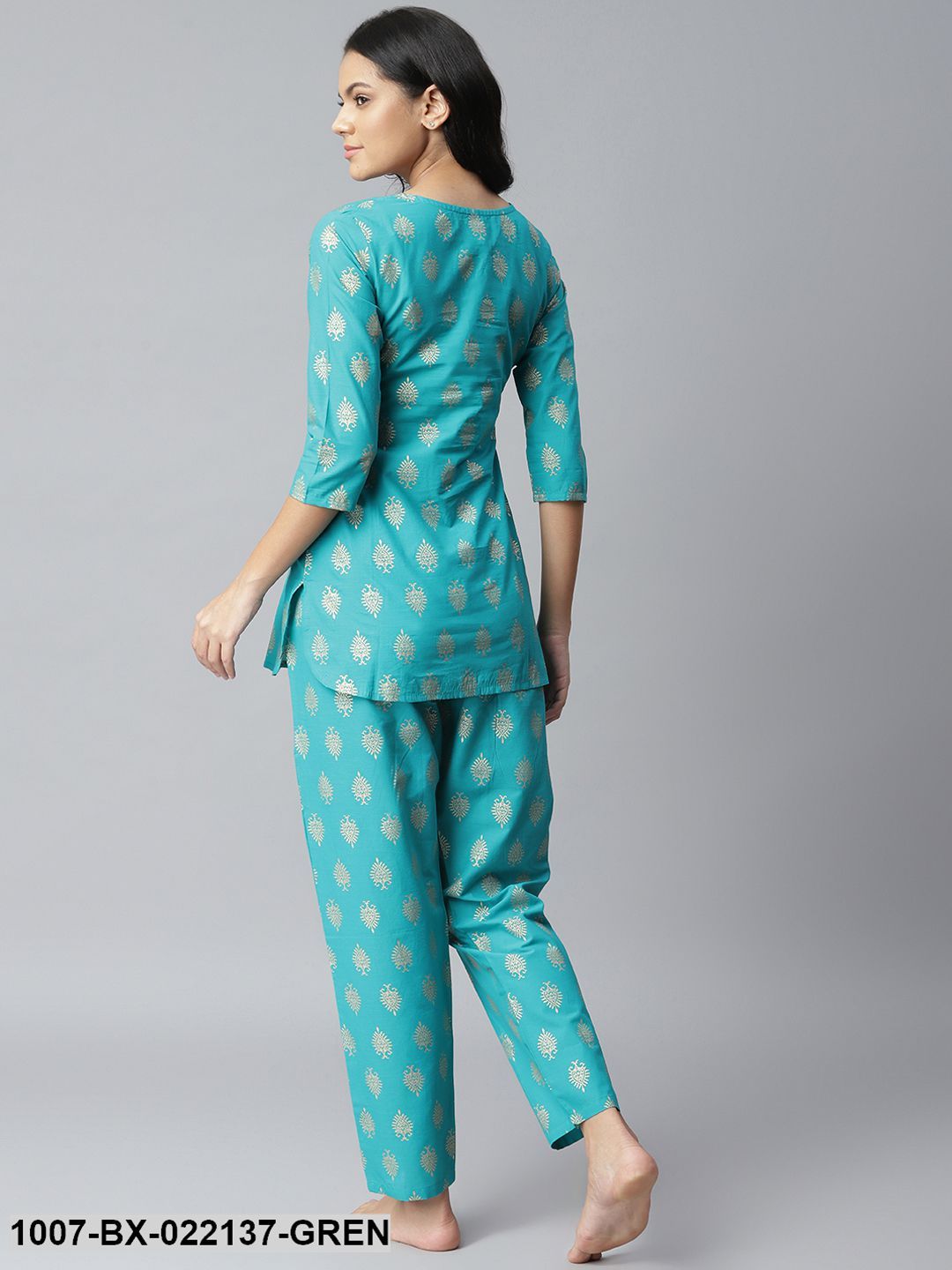 Women's Gold Print Cotton Night Suit Set