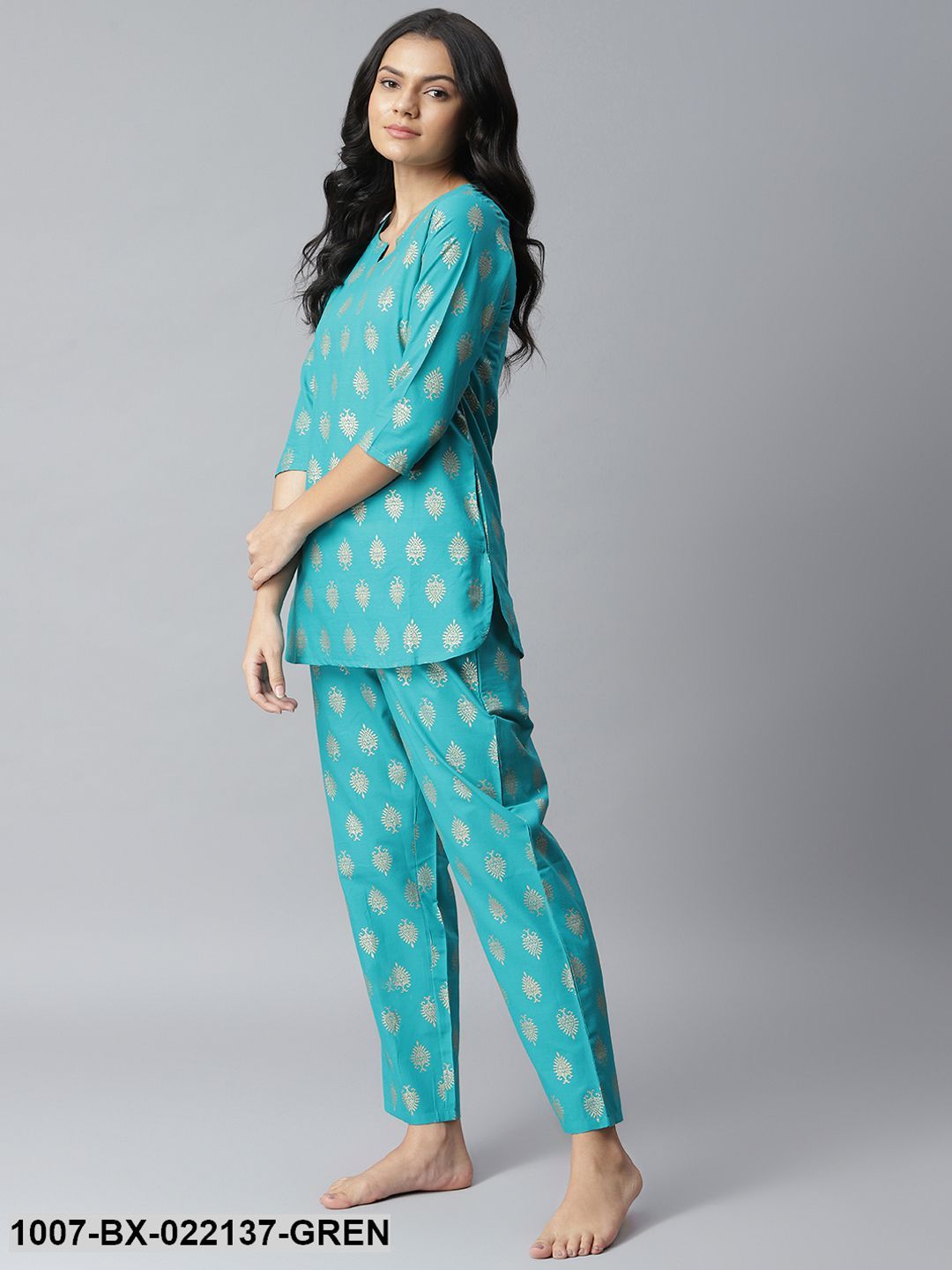 Women's Gold Print Cotton Night Suit Set