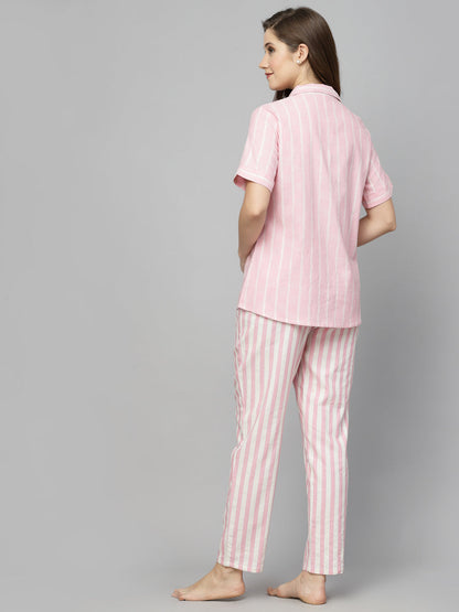 Striped Cotton Blend Night Suit