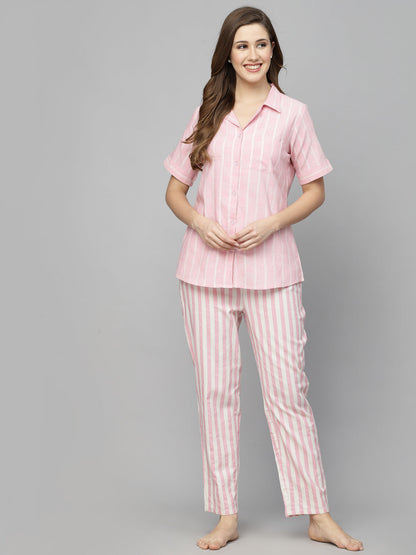 Striped Cotton Blend Night Suit