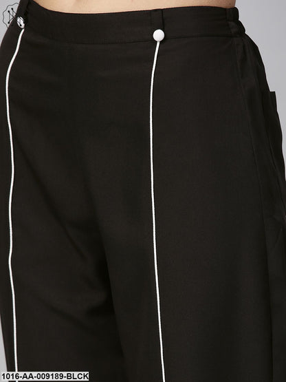 Black & White Zig Zag Print Sleeveless Crop Top With Black Pallazo