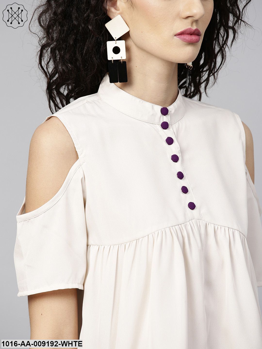 White Short Cold Shoulder Sleeve Tops With Purple Pallazo