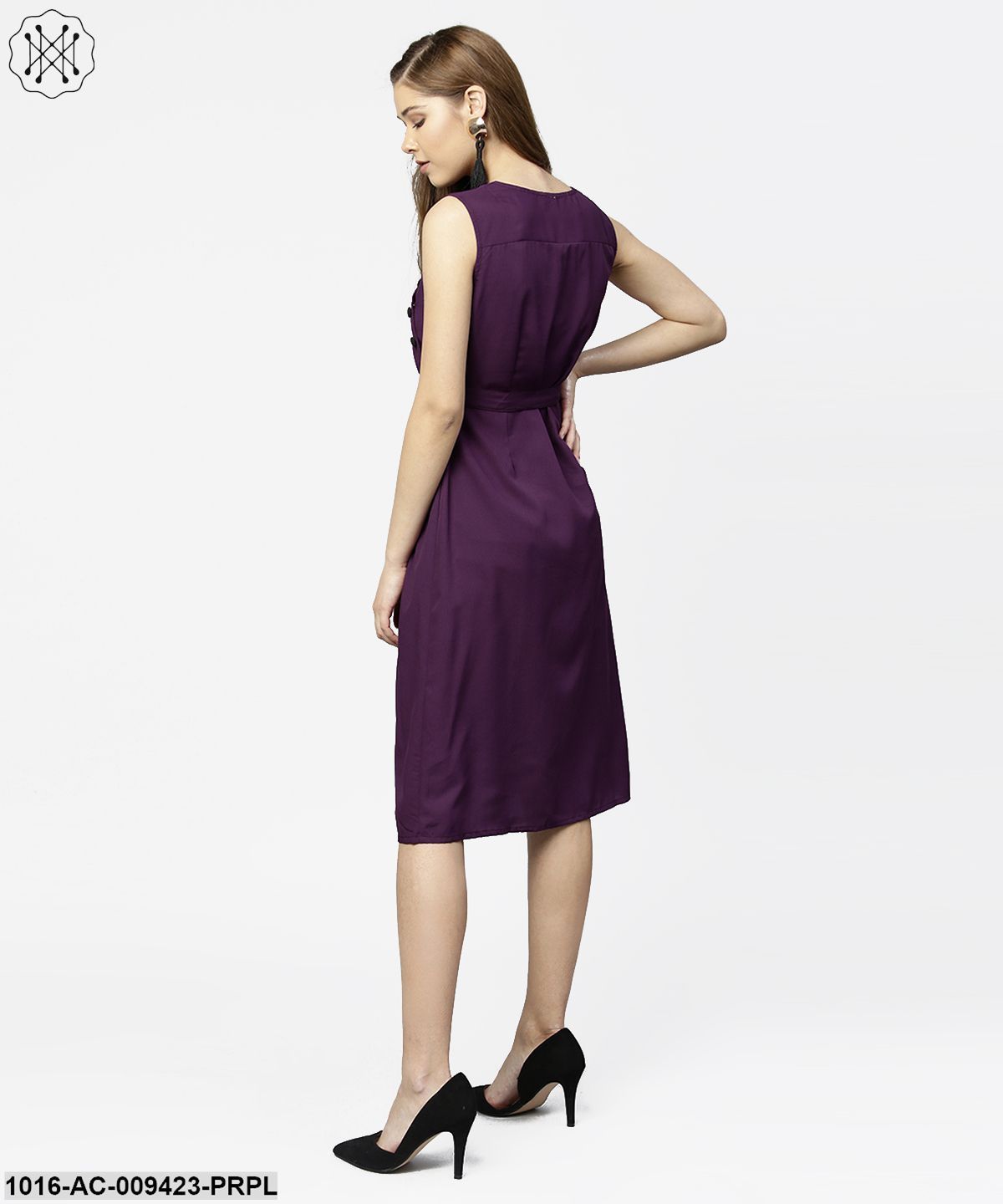 Purple Sleeveless A-Line Dress With Belt