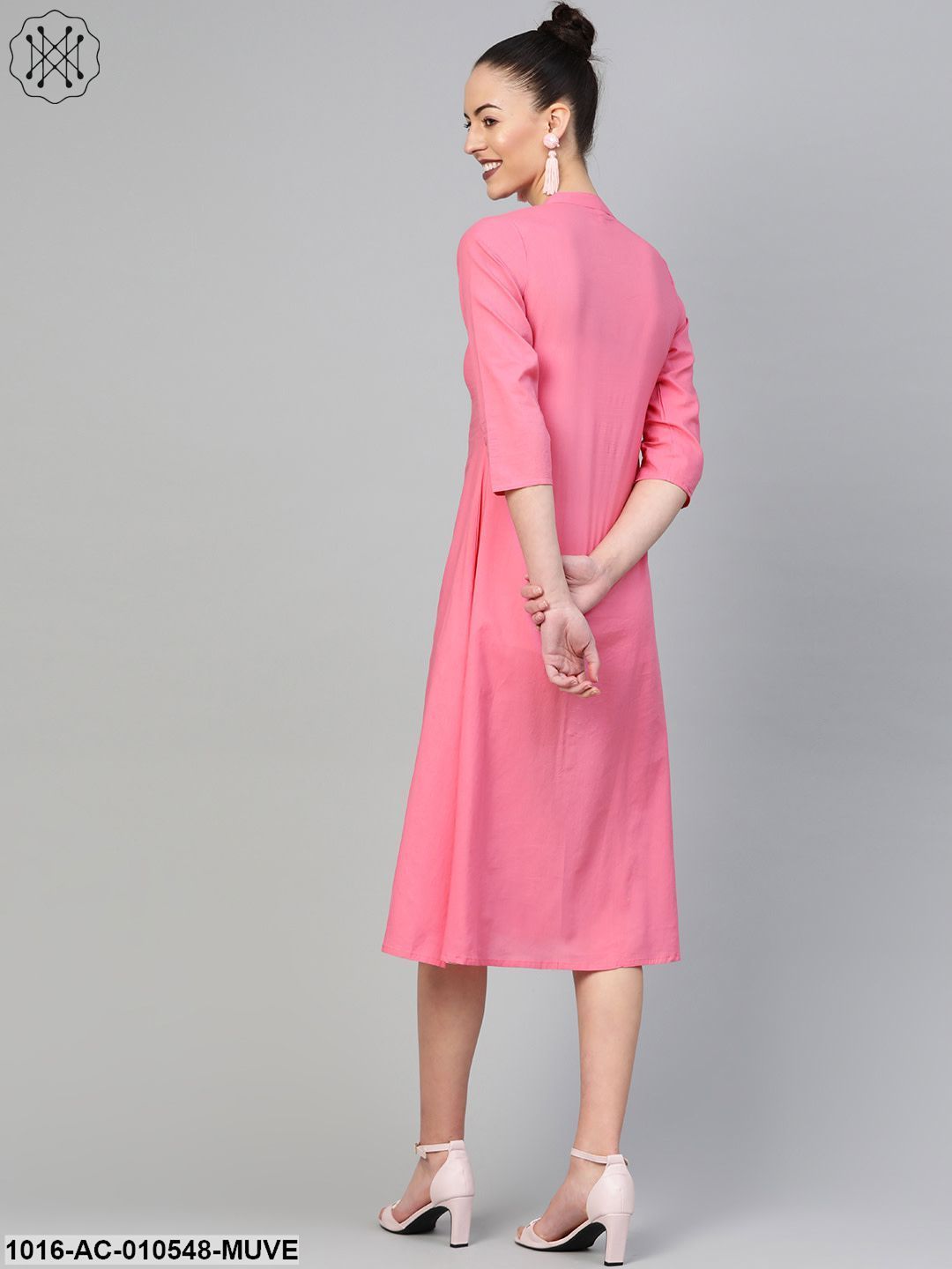 Women Mauve &Solid A-Line Dress