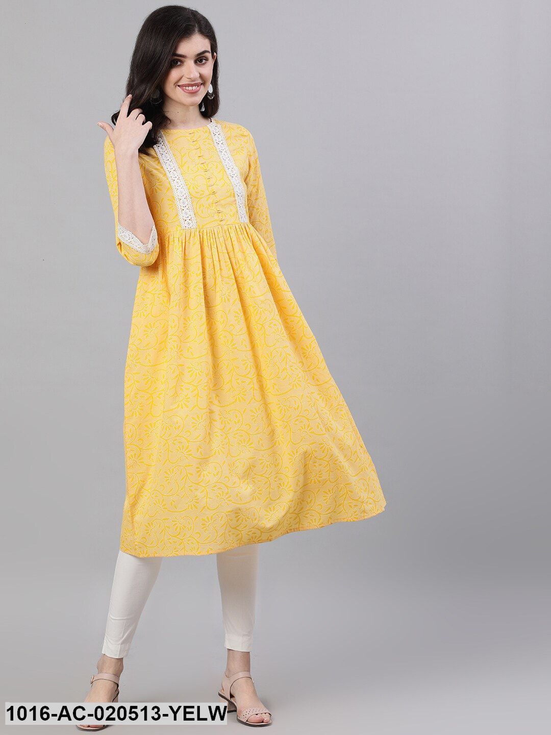 Yellow Printed A-Line Dress