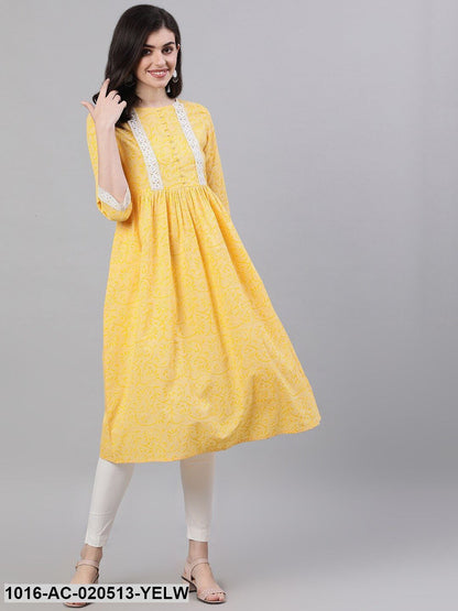 Yellow Printed A-Line Dress