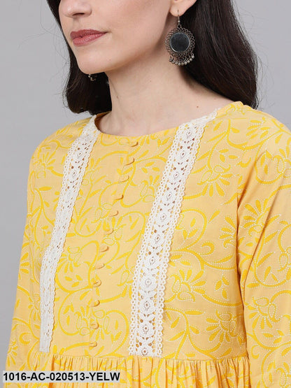 Yellow Printed A-Line Dress