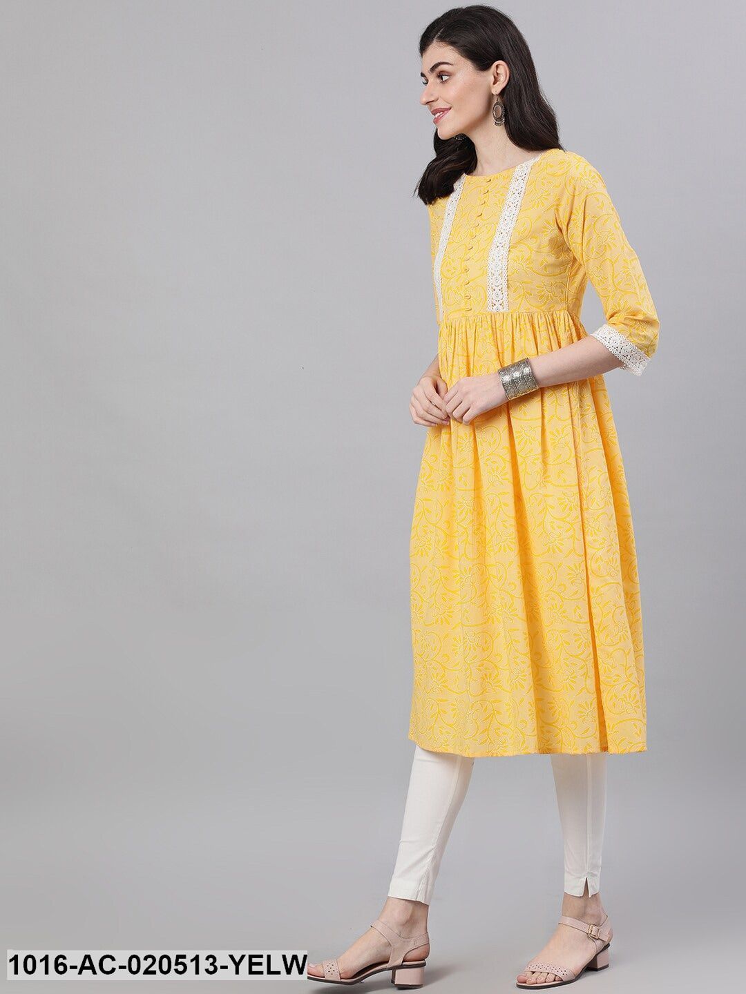 Yellow Printed A-Line Dress