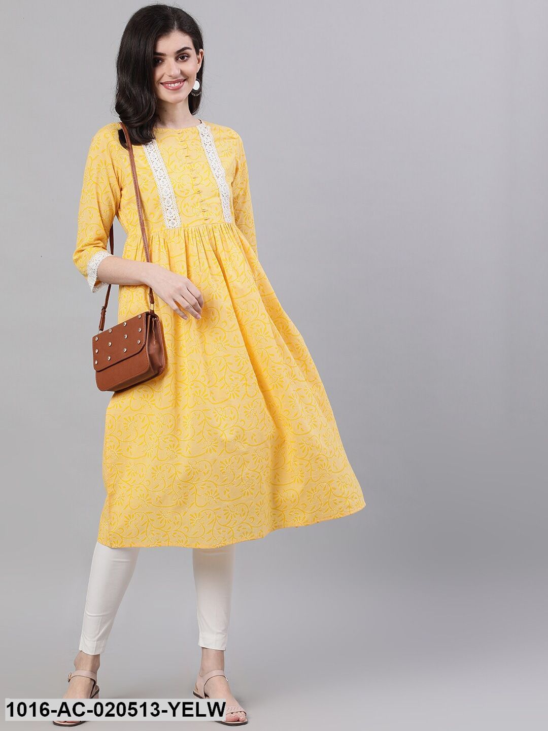 Yellow Printed A-Line Dress