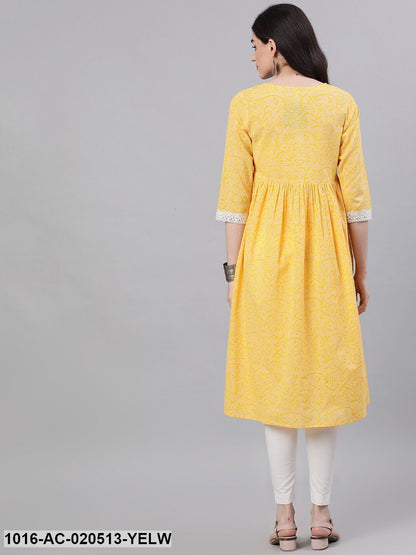 Yellow Printed A-Line Dress