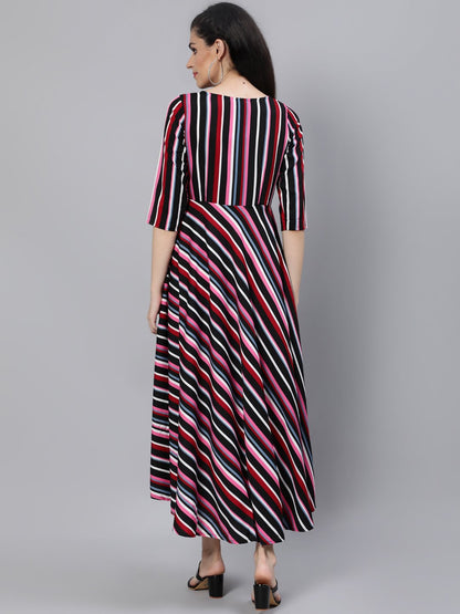 Women Black Striped Dress With Three Quarter Sleeves